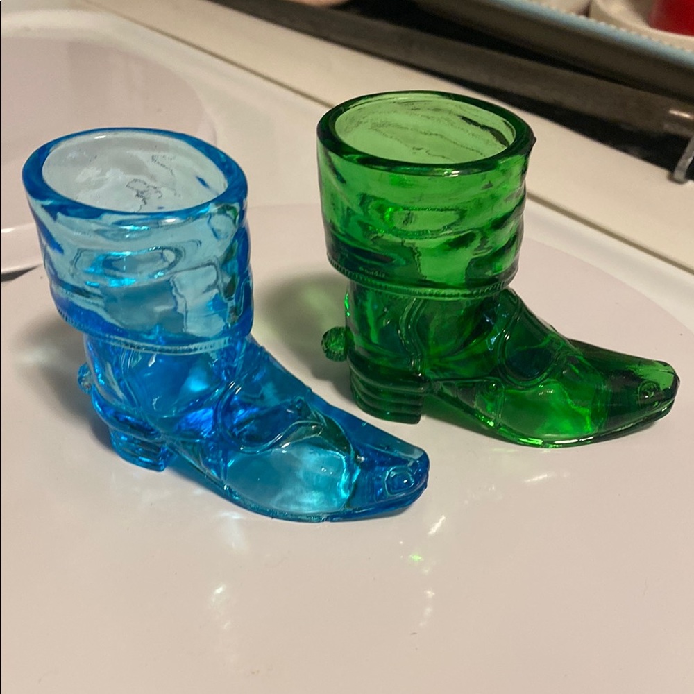 Vtg Wheaton Glass COWBOY BOOT Toothpick Match Holder Shot Glass Western Vase